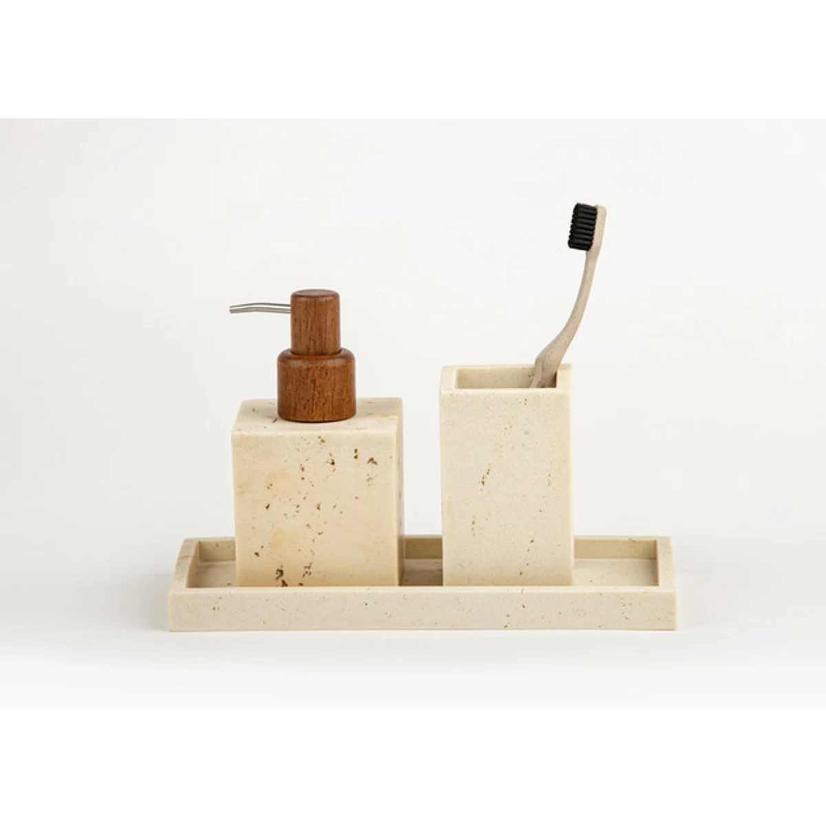 Manamo Fiona Liquid Soap Dispenser  Polyresin Stone Color  8.1x8.1x14.9 cm