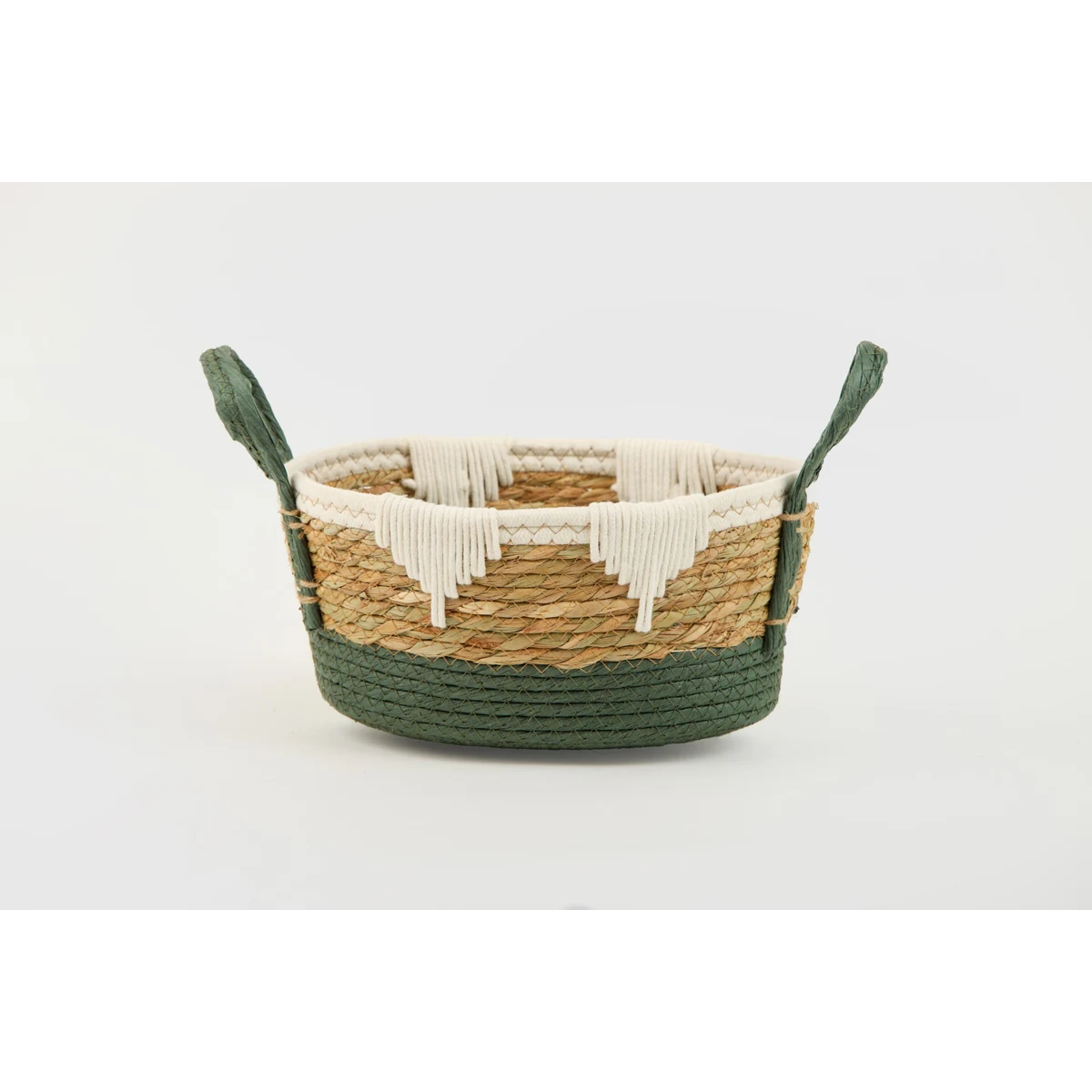 Manamo Lila Decorative Basket Wicker/Cotton Natural/White/Cameo Green Oval 39x30x19 cm