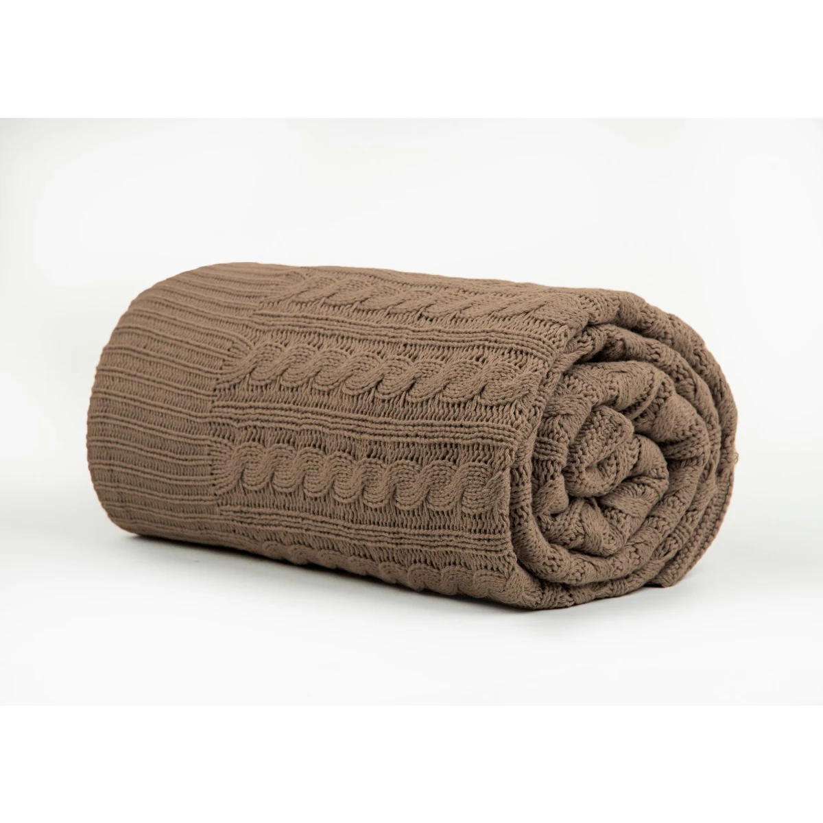 Manamo Braid Knitted Bed Cover Acrylic Brown 220x240 cm