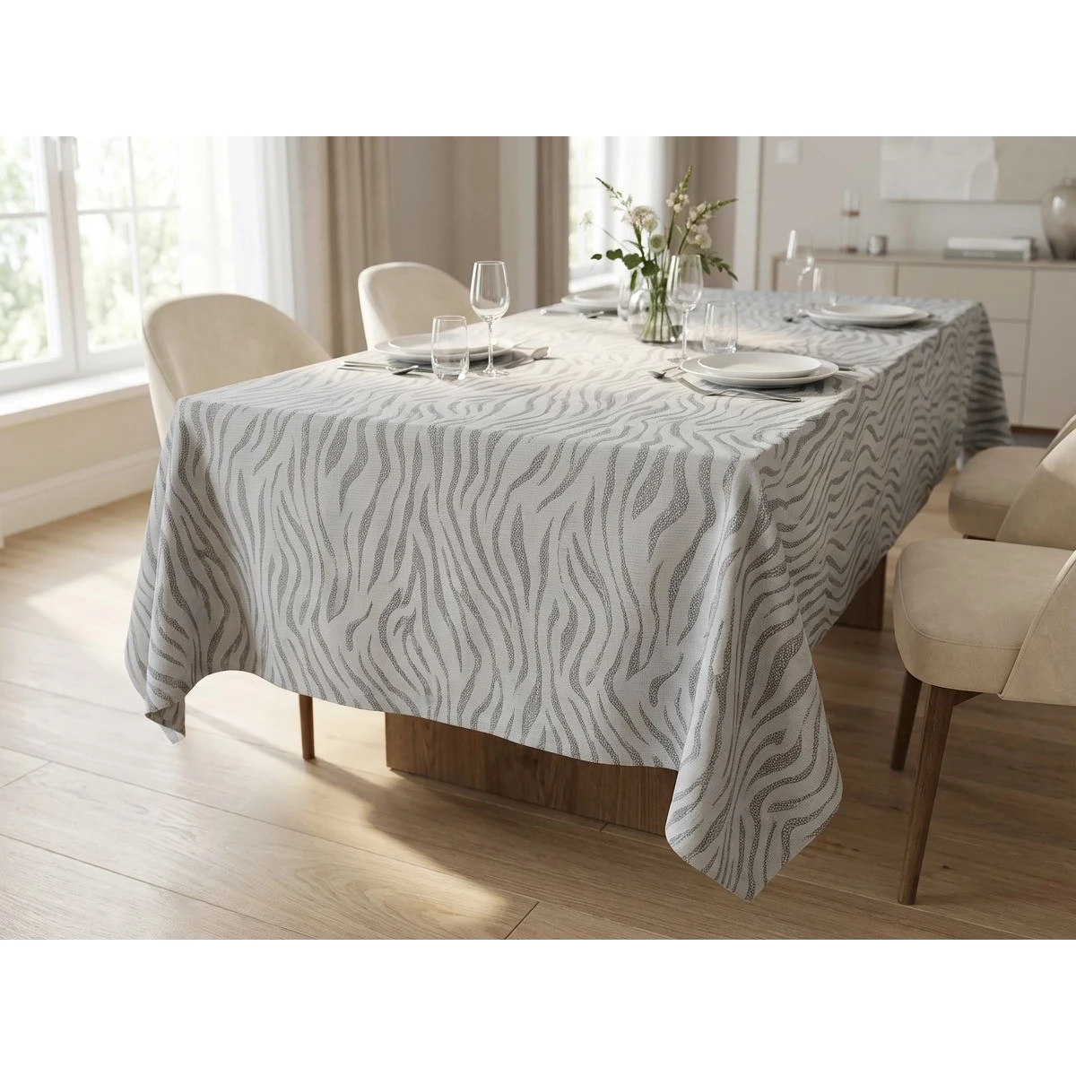 Manamo Zebra Table Cloth Polyester Mink Jacquared 140x140 cm