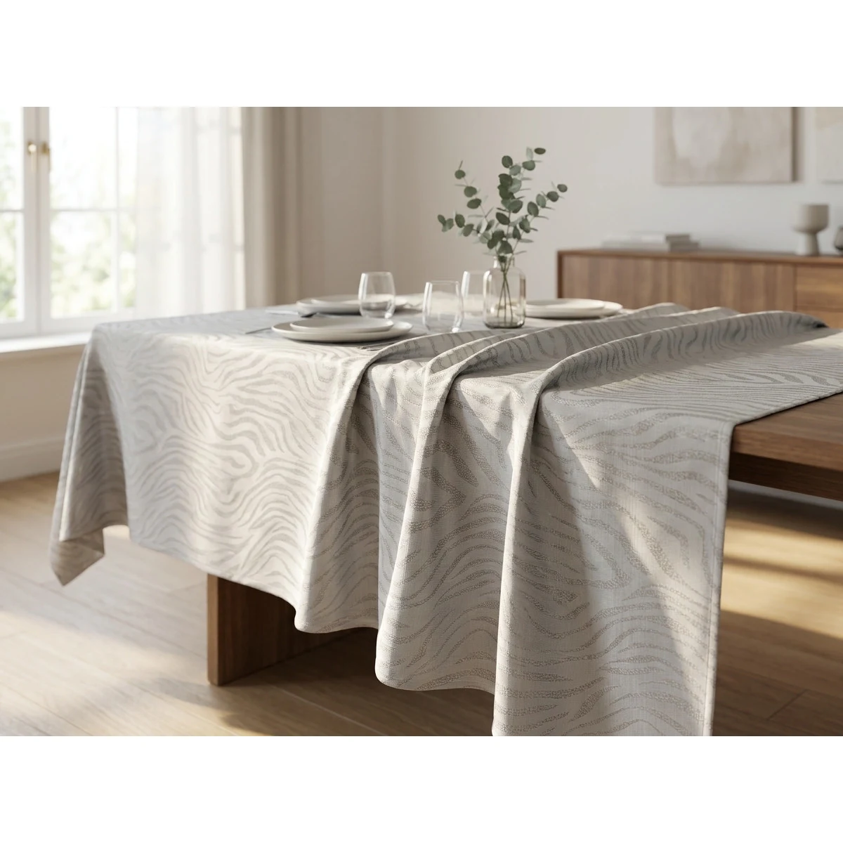 Manamo Zebra Table Cloth Polyester Mink Jacquared 160x320 cm