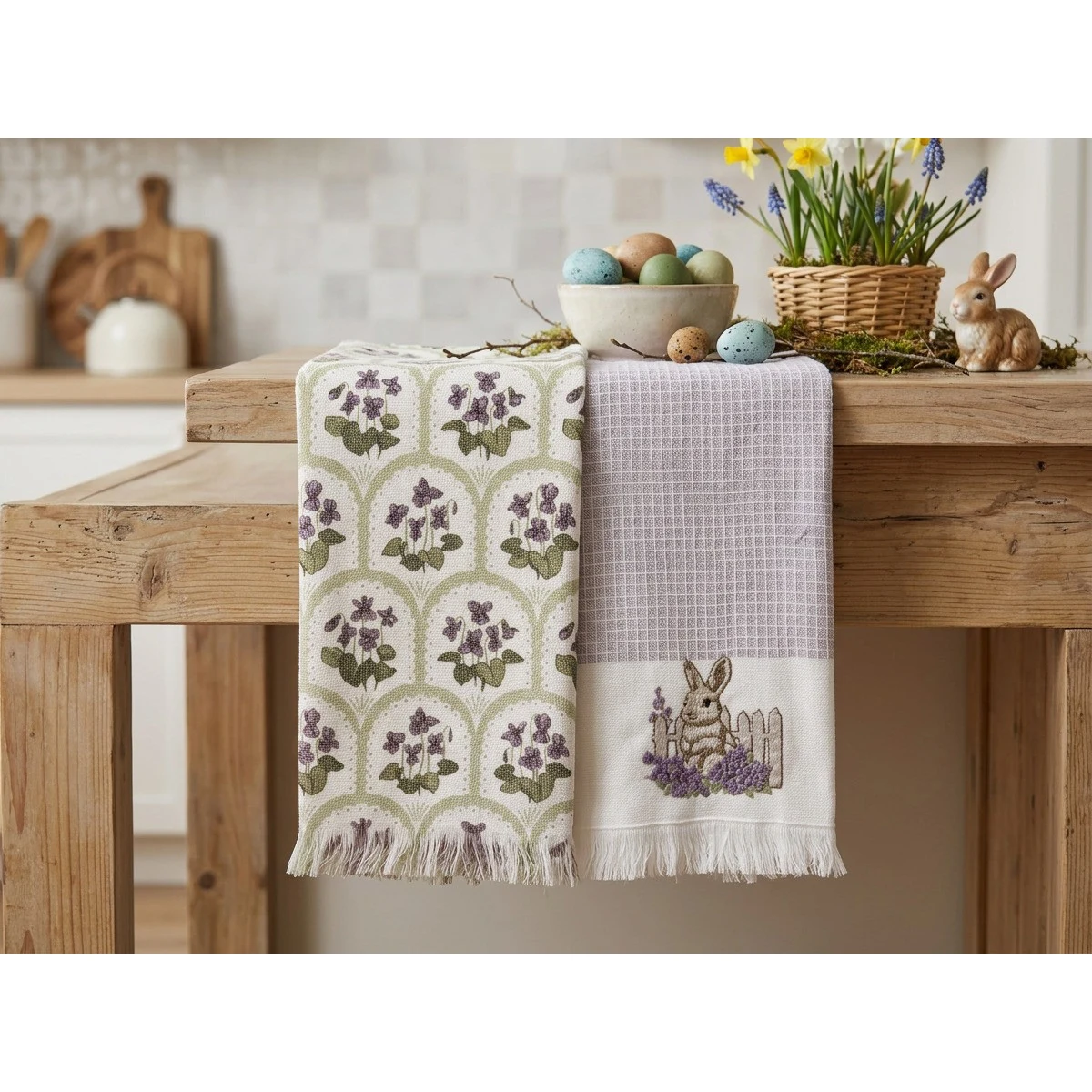 Manamo Lavander Bunny Kitchen Towel  Cotton Lavander Easter 50x70 cm (2pc)