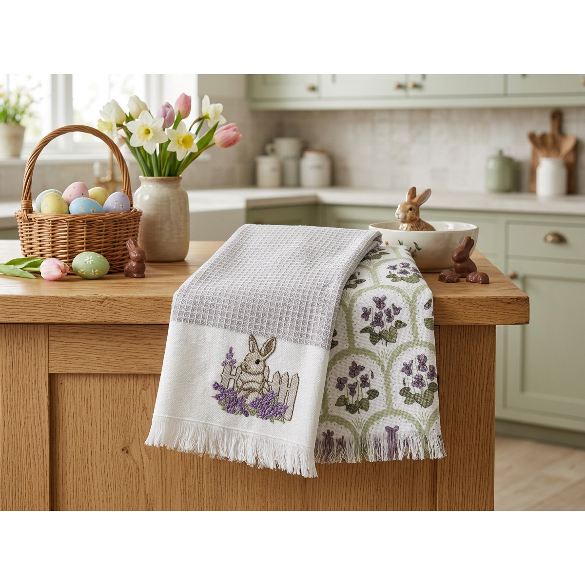 Manamo Lavander Bunny Kitchen Towel  Cotton Lavander Easter 50x70 cm (2pc)