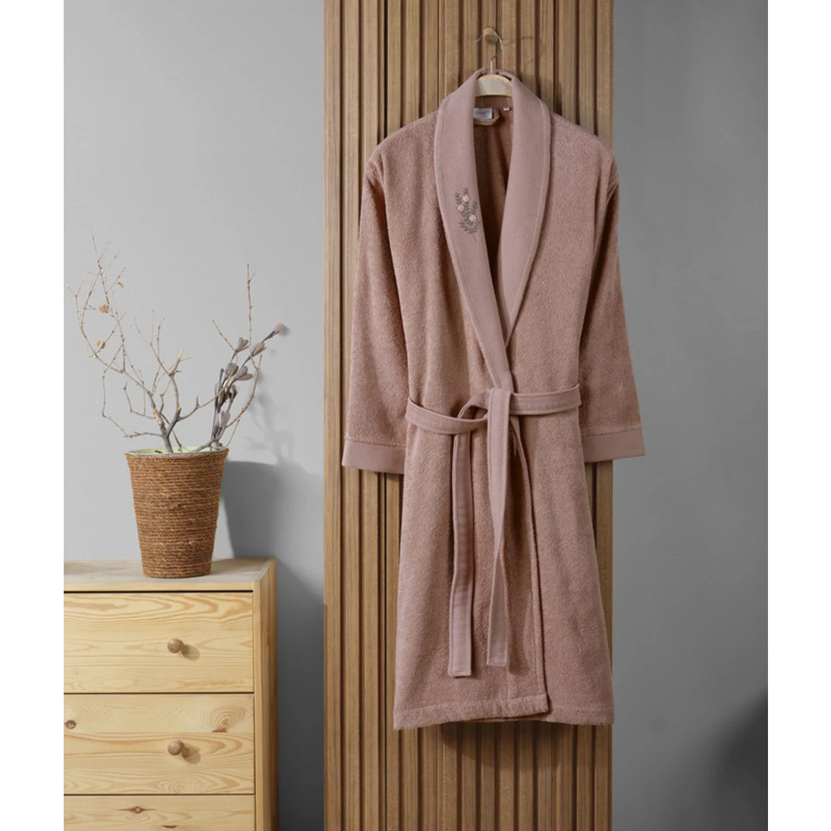 Manamo Tiny Rose Embroidered Bathrobe Cotton Blush L/XL