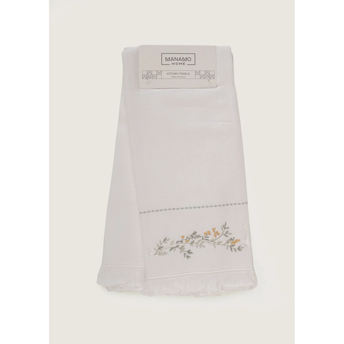 ჩაის ტილო - WILMA EMBROIDERED KITCHEN TOWEL SET OF 2 WHITE 50X70