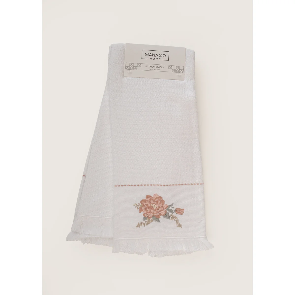 ჩაის ტილო - ERMA EMBROIDERED KITCHEN TOWEL SET OF 2 WHITE 50X70