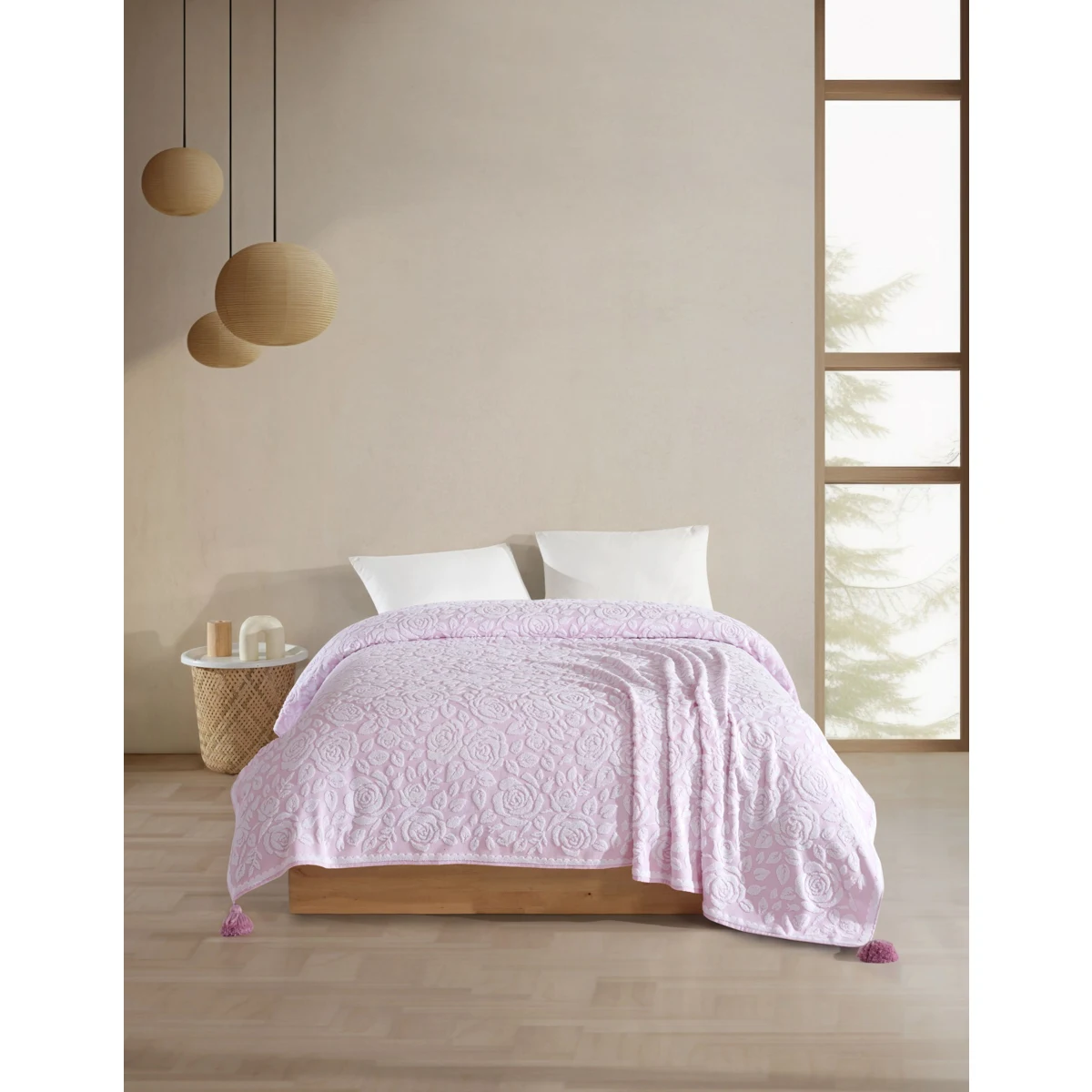 Manamo Rose Pike Cotton Towel White/Begonville Single Size 160x230 cm
