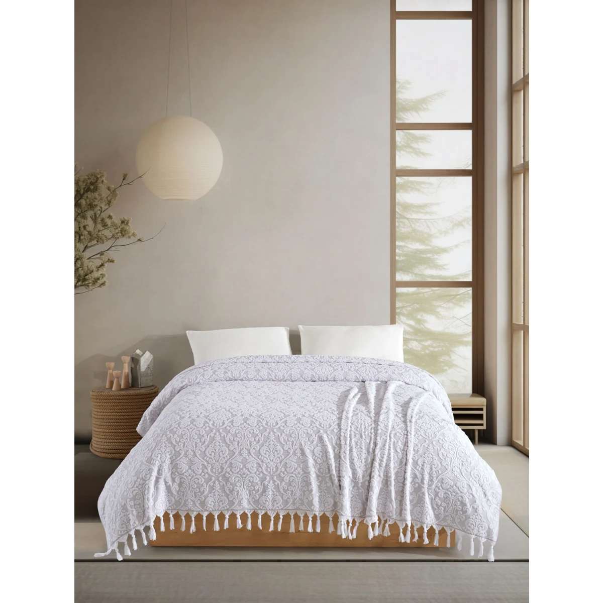 Manamo Lily Pique Cotton White/Grey Single Size 160x230 cm