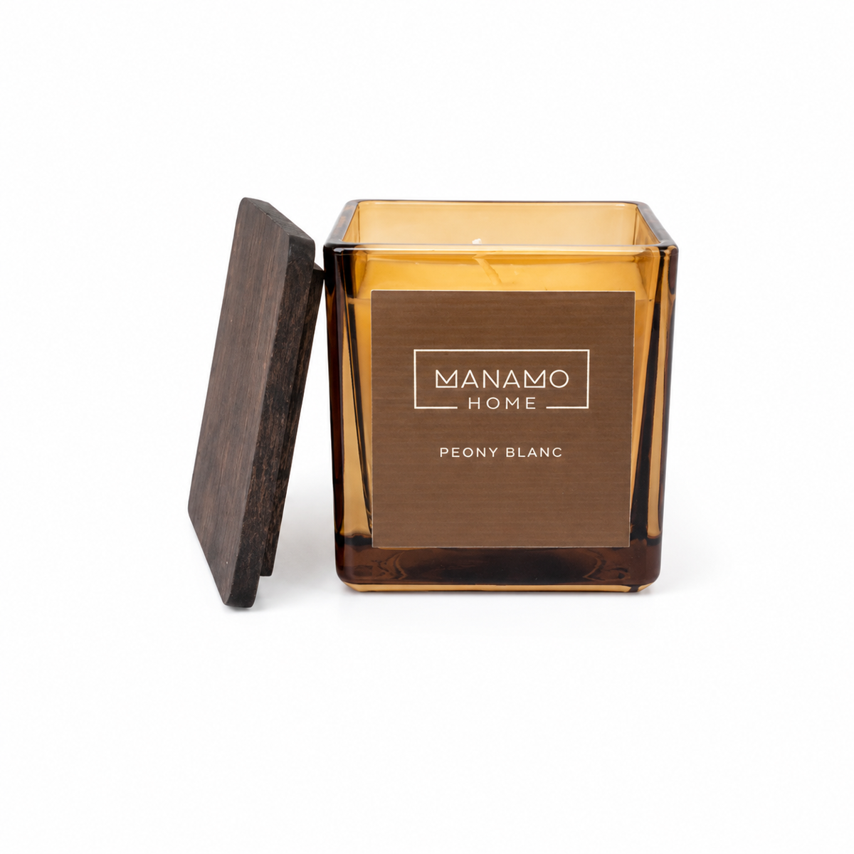 Manamo Peony Blanc  Scented Candle With Wooden Lid  Amber 270 gr