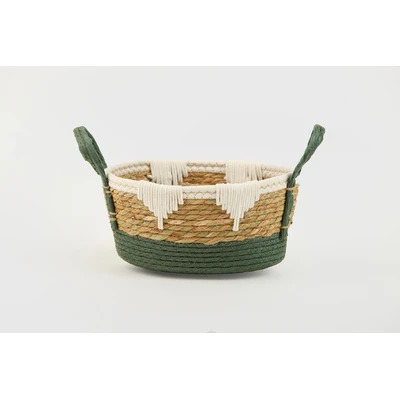 Manamo Lila Decorative Basket Wicker/Cotton Natural/White/Cameo Green Oval 34x25x16 cm