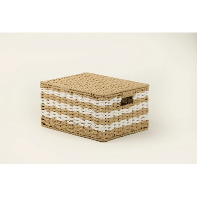 Manamo Pretty Lid Box Wicker Natural/White  36x28x19 cm