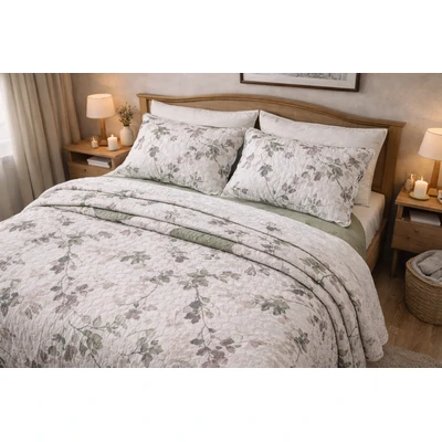 Manamo Carrie Bed Cover  Ecru/Green Single  180x240+50x70 cm