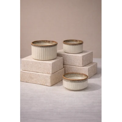 Manamo Luna Suffle Bowl Ceramiic Beige  9 cm