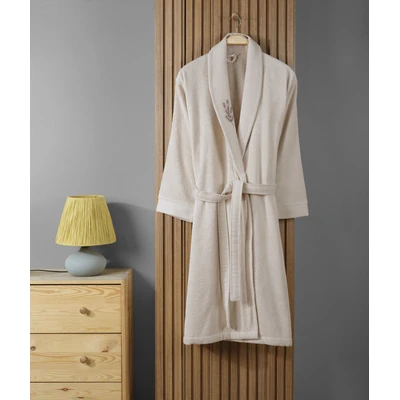 Manamo Tiny Rose Embroidered Bathrobe Cotton Linen L/XL