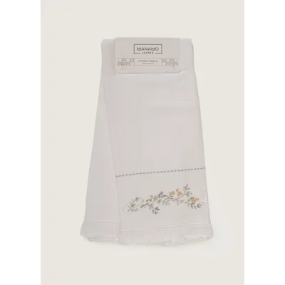 ჩაის ტილო - WILMA EMBROIDERED KITCHEN TOWEL SET OF 2 WHITE 50X70