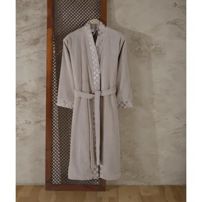 CHECKER MICROCOTTON BATHROBE BEIGE 2XL/3XL