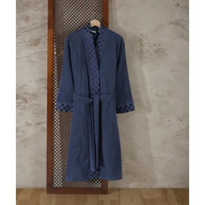 CHECKER MICROCOTTON BATHROBE CARBON L/XL