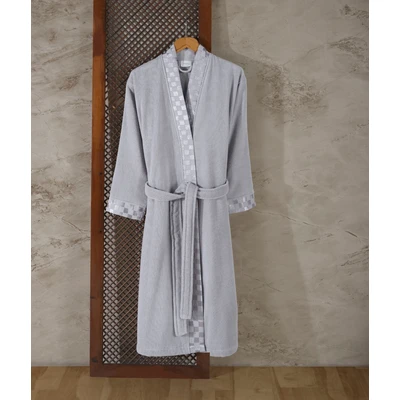 Manamo Checker Bathrobe Microcotton Metal Grey  S/M
