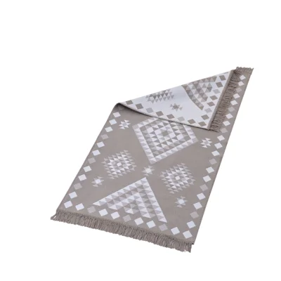 Manamo Geometric Fringed Rug Acrylic Beige 80x150 cm